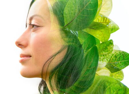 Surreal creative double exposure portraitの写真素材