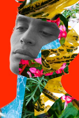 Creative collage mixed with a portraitの写真素材