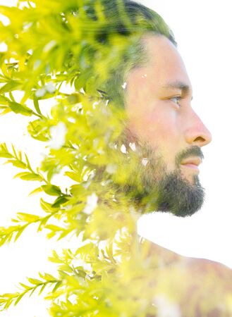 Surreal creative double exposure portraitの写真素材