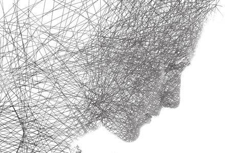 Portrait combined with a digital illustrationの写真素材