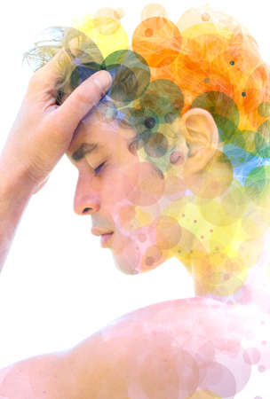 Portrait combined with a digital illustrationの写真素材