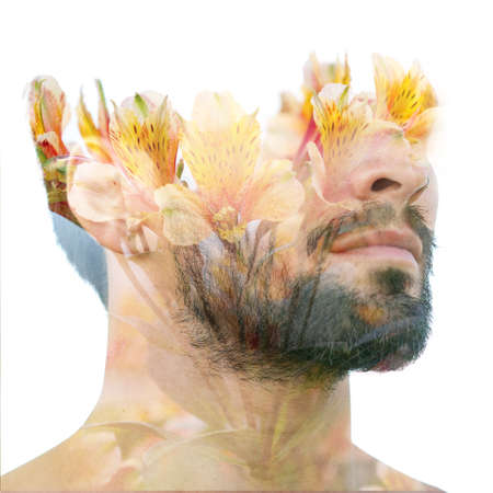 Surreal creative double exposure portraitの写真素材