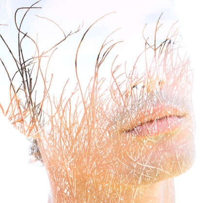 Surreal creative double exposure portraitの写真素材