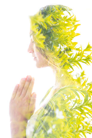 Surreal creative double exposure portraitの写真素材
