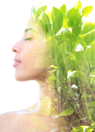 Surreal creative double exposure portrait