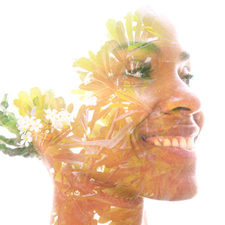 Surreal creative double exposure portraitの写真素材