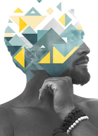 Portrait combined with a digital illustrationの写真素材