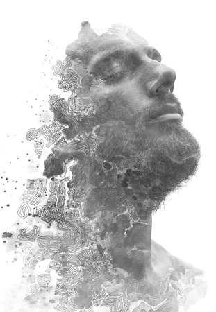 Paintography. A portrait combined with a paintingの写真素材