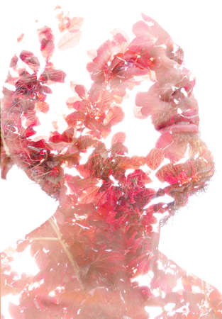 Surreal creative double exposure portraitの写真素材