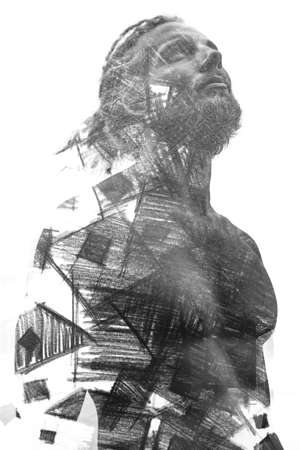 Paintography. A portrait combined with a paintingの写真素材