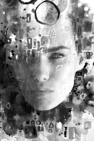 Paintography. A portrait combined with a paintingの写真素材