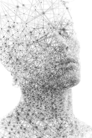 Portrait combined with a digital illustrationの写真素材