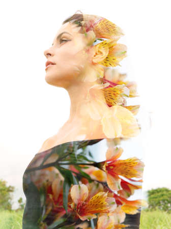 Surreal creative double exposure portraitの写真素材