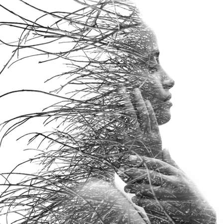 Surreal creative double exposure portraitの写真素材