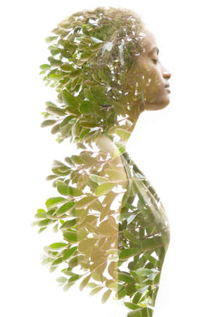 Surreal creative double exposure portraitの写真素材
