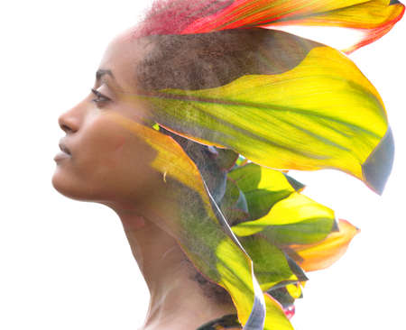 Surreal creative double exposure portraitの写真素材