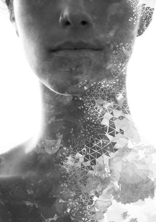 Paintography. A portrait combined with a paintingの写真素材