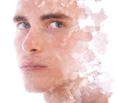 Paintography. A portrait combined with a paintingの写真素材