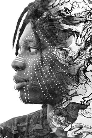 Paintography. A portrait combined with a paintingの写真素材