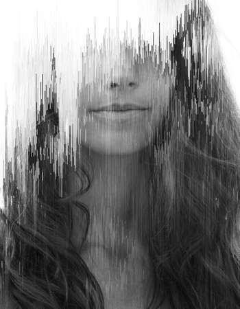 Portrait combined with a digital illustrationの写真素材