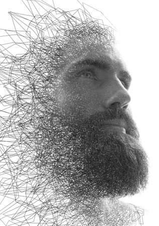 Portrait combined with a digital illustrationの写真素材