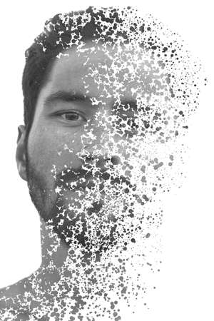 Portrait combined with a digital illustrationの写真素材