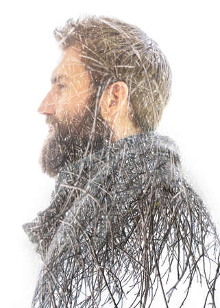 Surreal creative double exposure portrait