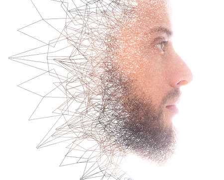 Portrait combined with a digital illustrationの写真素材