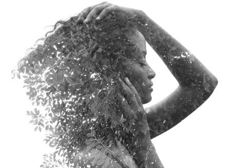 Surreal creative double exposure portraitの写真素材