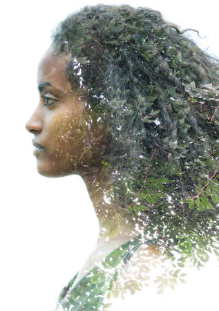 Surreal creative double exposure portrait