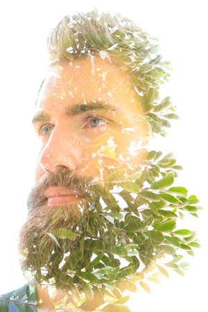 Surreal creative double exposure portraitの写真素材