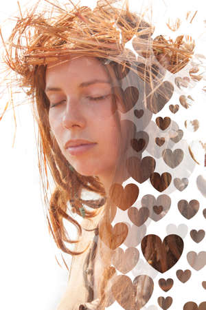 Portrait combined with a digital illustrationの写真素材