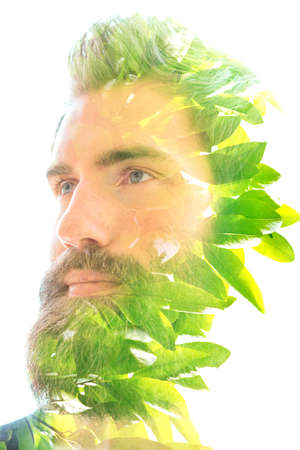 Surreal creative double exposure portraitの写真素材