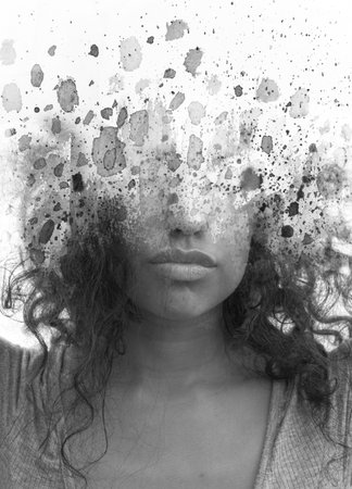 A conceptual black and white portraitの写真素材