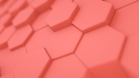 Pastel red 3D hexagons lit with a bright ambient lightの写真素材