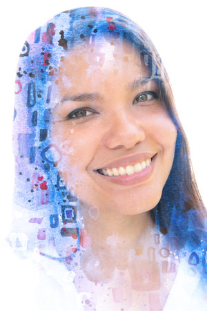 An artistic colorful female portraitの写真素材