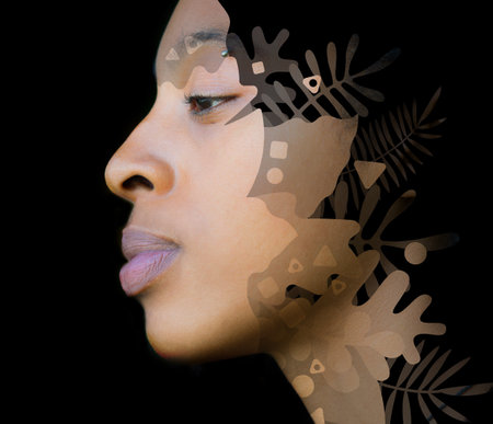 A portrait combined with abstract floral digital artの写真素材