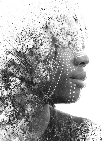 An artistic portrait dissolving into the air