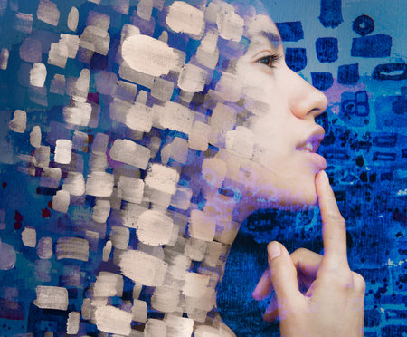 A creative portrait combined with abstract digital paintingの写真素材