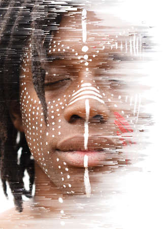 A digitally manipulated portrait closeupの写真素材