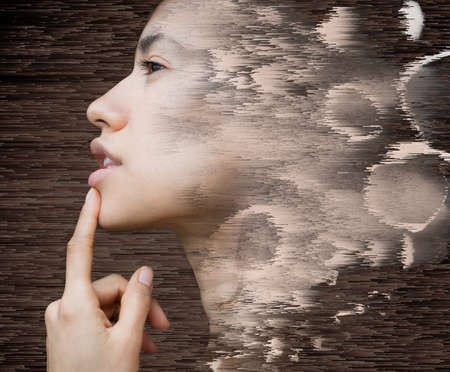 A contemporary portrait combined with various drawn shapesの写真素材