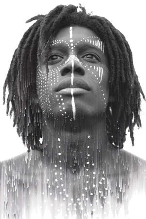 A portrait of a man looking upの写真素材