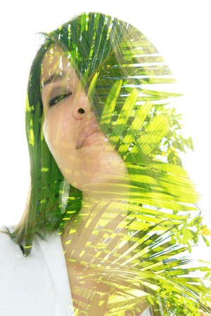 A tropical portrait of a long haired asian woman