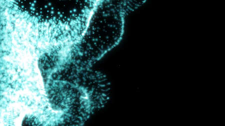 Neon blue glowing particles abstract liquid flow