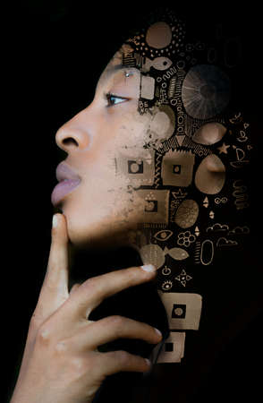 A profile portrait with and effect of skin turning into a painting