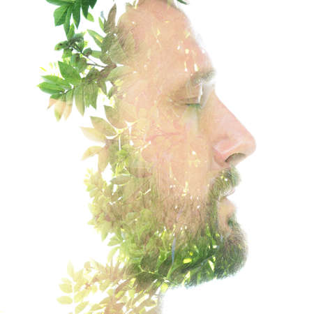 A translucent portrait of a bearded manの写真素材