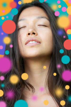 Artistic portrait of a happy womanの写真素材