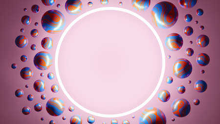 Colorful 3D Illustration of a round frame and spheres with a texture.の写真素材