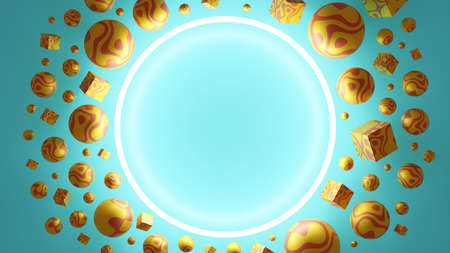 3D Illustration in turquoise and yellow colors with a space for a text.