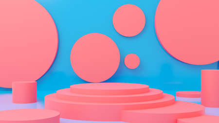 Red and blue 3D illustration with an empty space for a product
